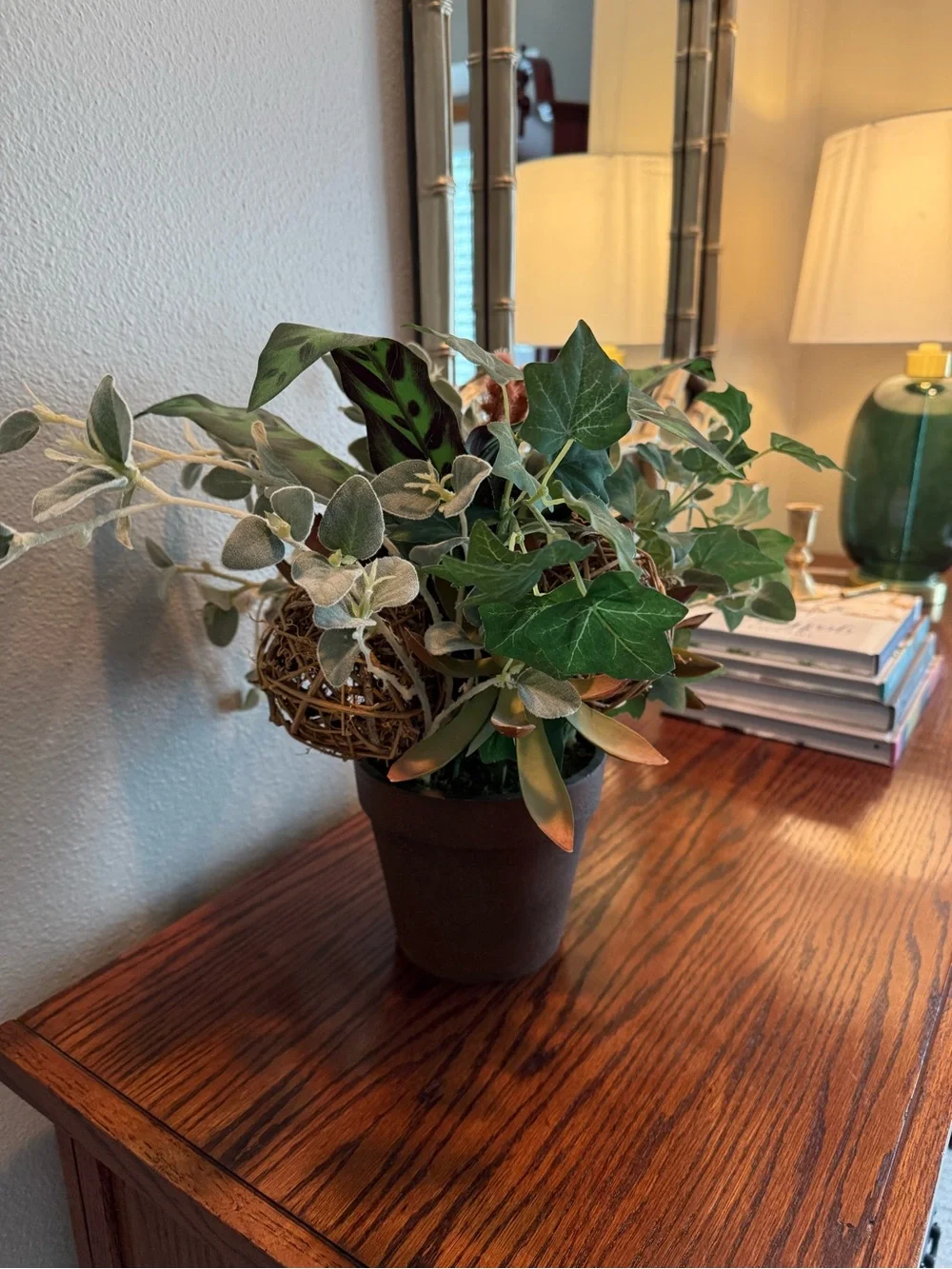 Style Faux Greenery Ivy Succulent Arrangement in Brown Pot Boho Home Decor